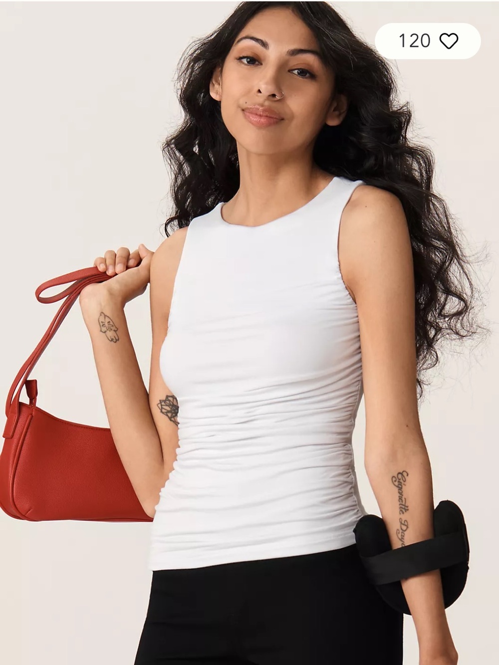 Good American Ruched Stretch Jersey Tank Top- white in size small